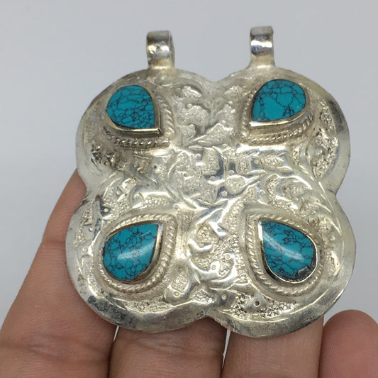 1pc,2.3"x1.9"x0.4",Turkmen Pendant Green Turquoise Inlay Square Shape,TN576