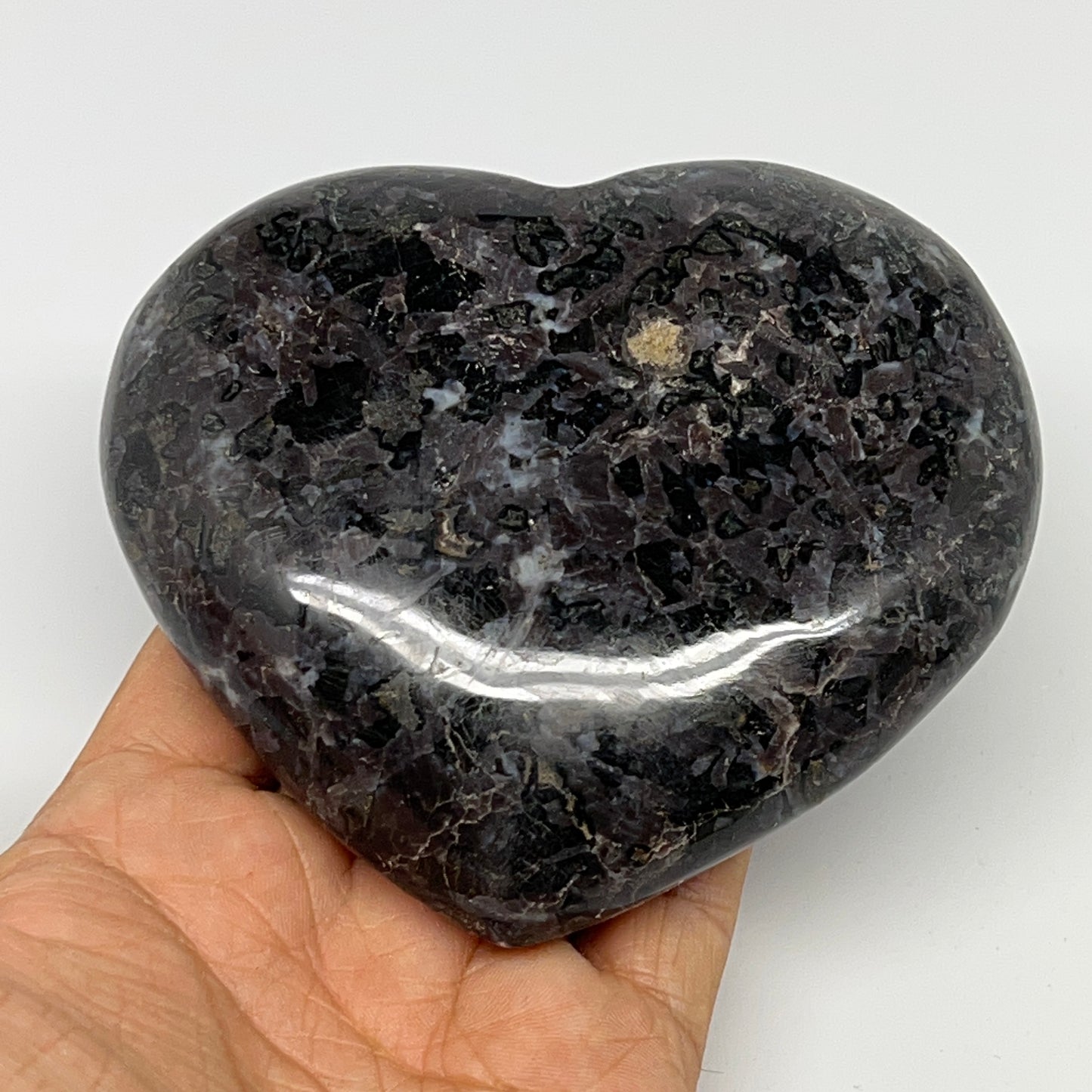 474.4g,3.6"x4.1"x1.2" Indigo Gabro Merlinite Heart Gemstone @Madagascar,B19953