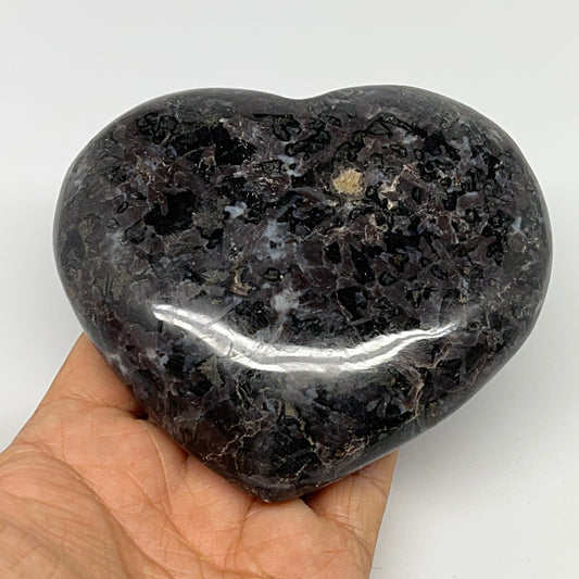 474.4g,3.6"x4.1"x1.2" Indigo Gabro Merlinite Heart Gemstone @Madagascar,B19953