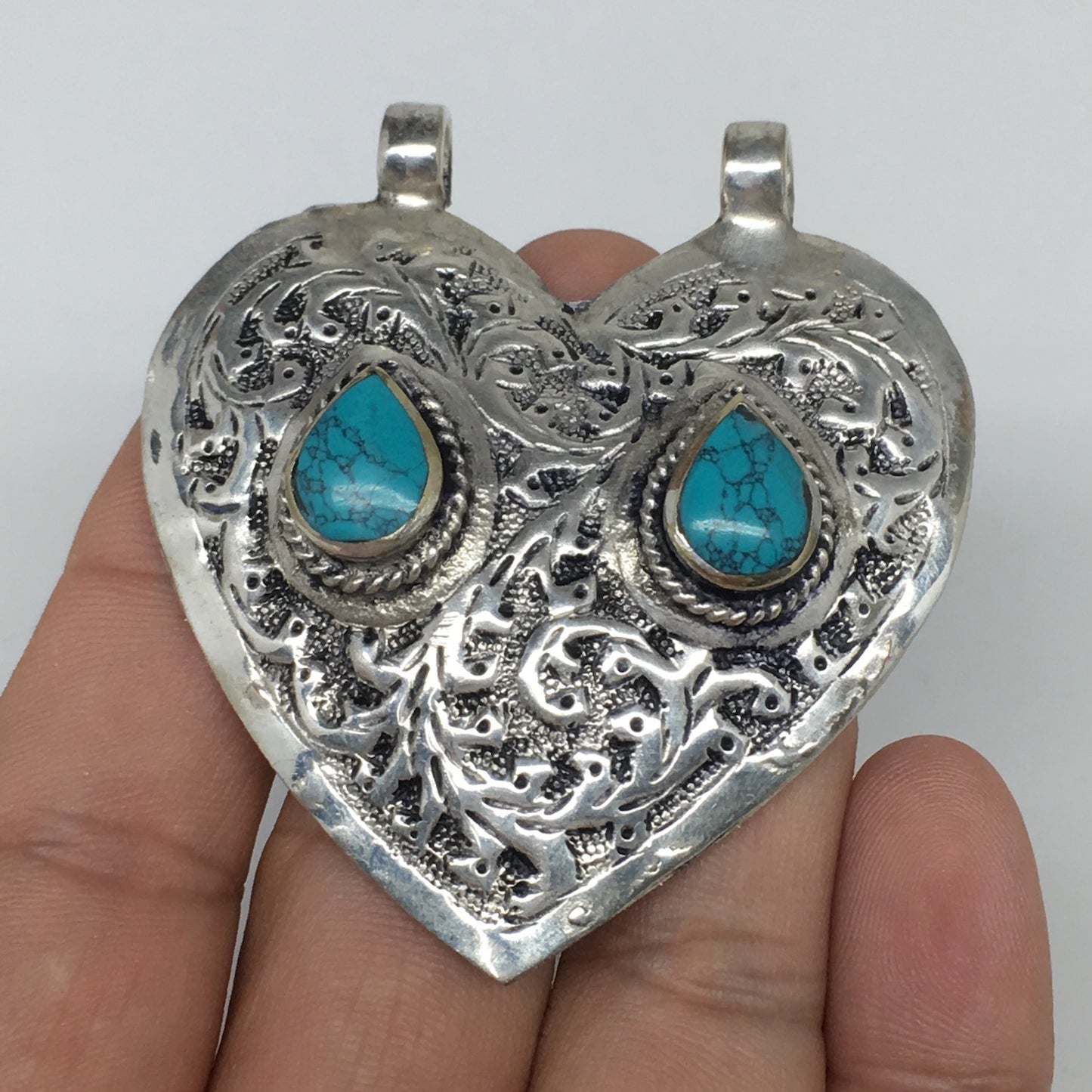 1pc,2.3"x2.1"x0.4",Turkmen Pendant Green Turquoise Inlay Square Shape,TN577