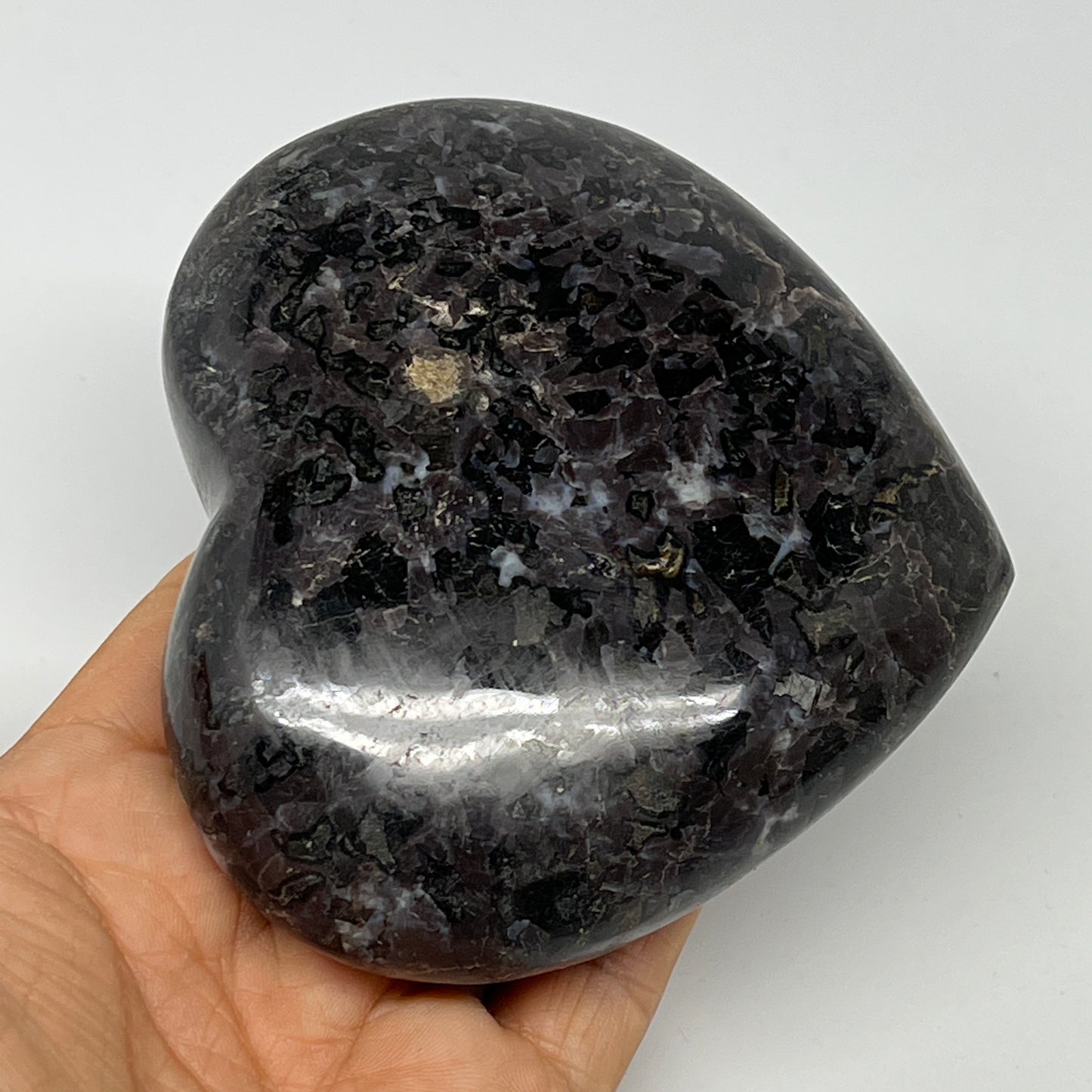 474.4g,3.6"x4.1"x1.2" Indigo Gabro Merlinite Heart Gemstone @Madagascar,B19953