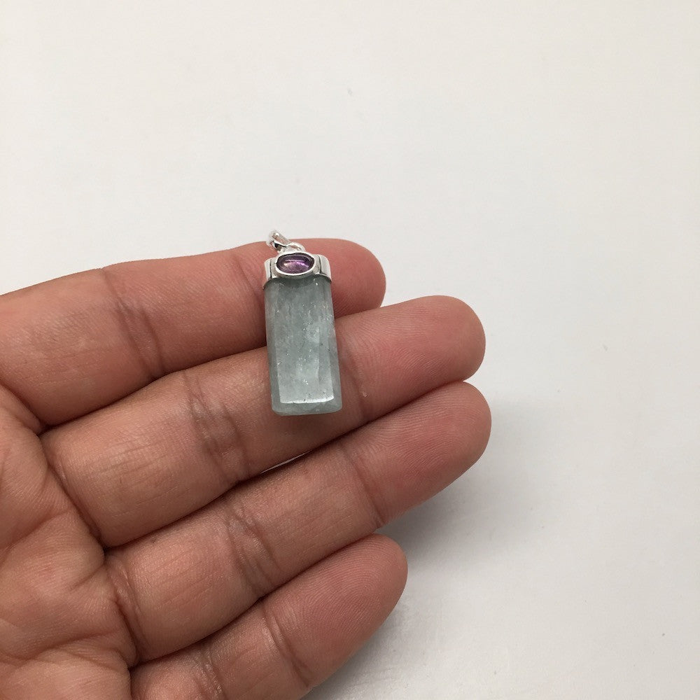 15 cts Polished Aquamarine+ Cab Pendant Sterling Silver Handmade @Brazil,Bp11