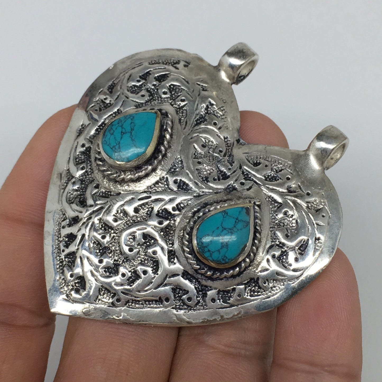 1pc,2.3"x2.1"x0.4",Turkmen Pendant Green Turquoise Inlay Square Shape,TN577