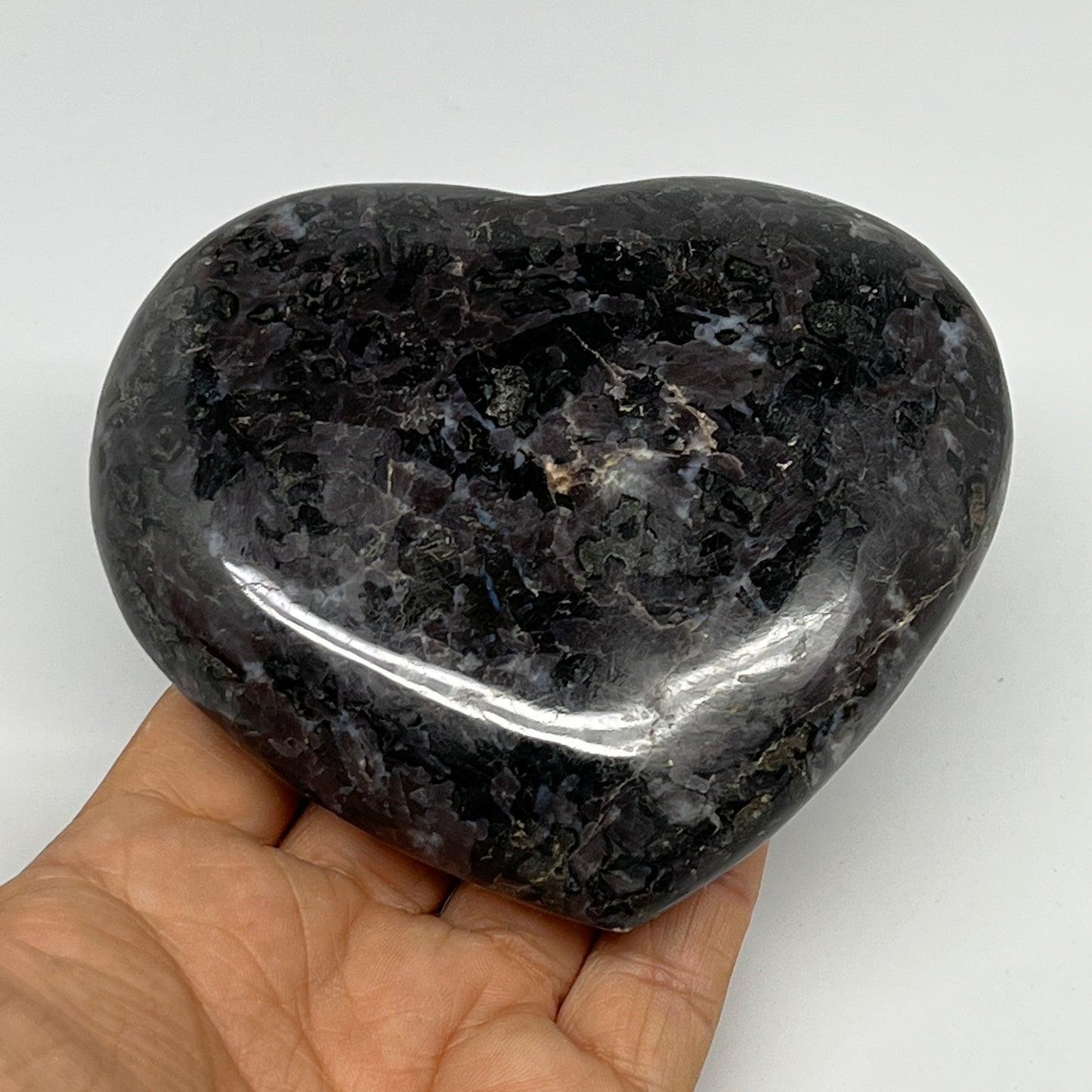 474.4g,3.6"x4.1"x1.2" Indigo Gabro Merlinite Heart Gemstone @Madagascar,B19953