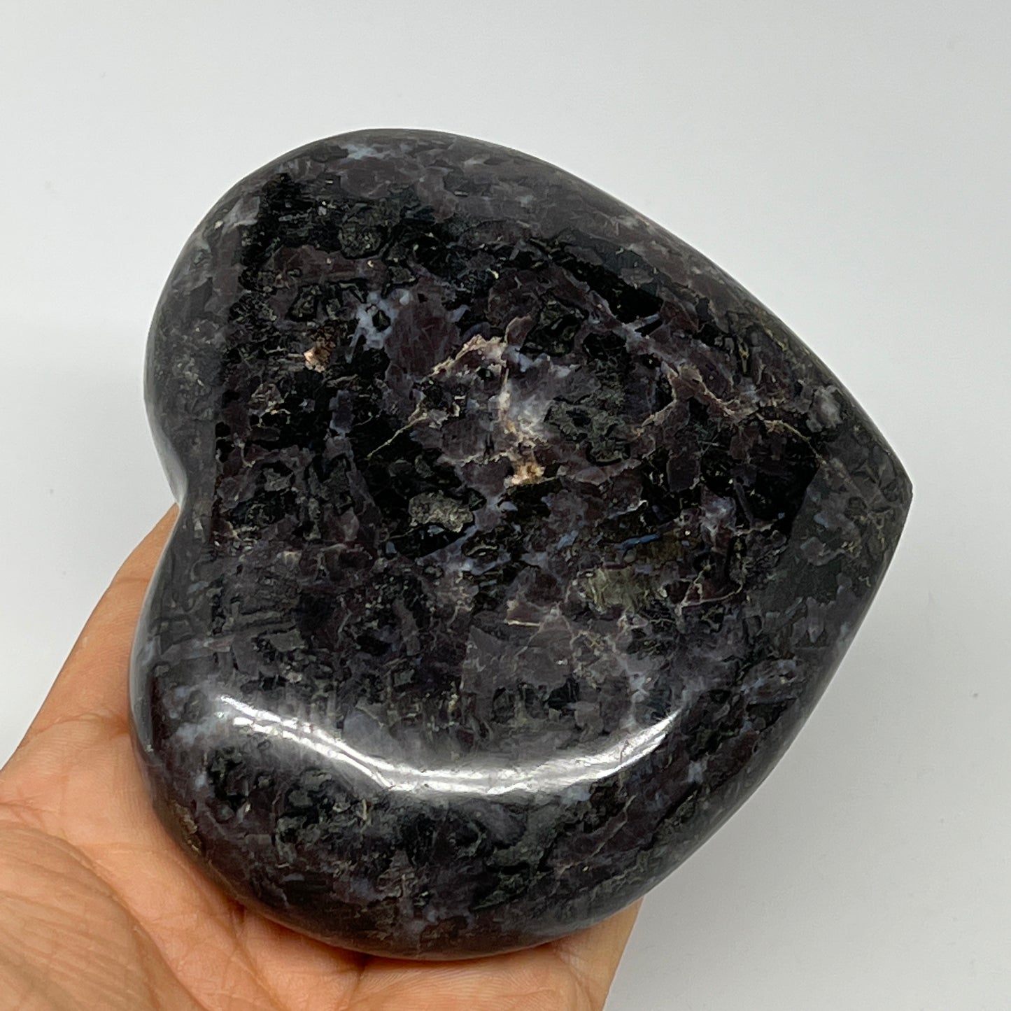 474.4g,3.6"x4.1"x1.2" Indigo Gabro Merlinite Heart Gemstone @Madagascar,B19953