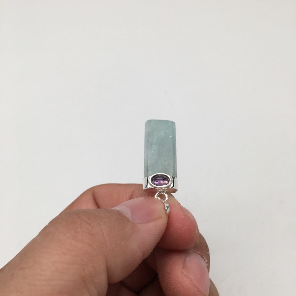 15 cts Polished Aquamarine+ Cab Pendant Sterling Silver Handmade @Brazil,Bp11