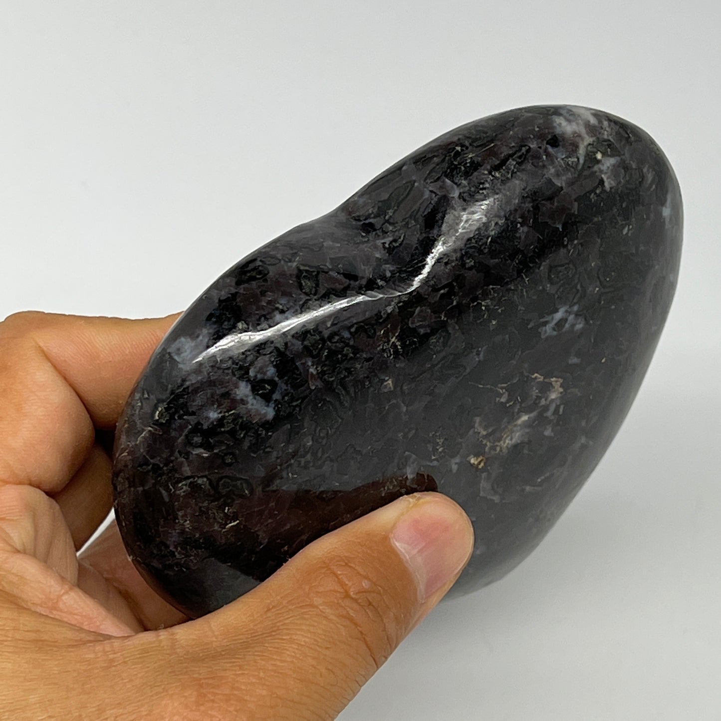 474.4g,3.6"x4.1"x1.2" Indigo Gabro Merlinite Heart Gemstone @Madagascar,B19953