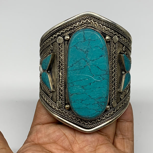 59.2g, 3.2" Vintage Reproduced Afghan Turkmen Synthetic Turquoise Cuff Bracelet,