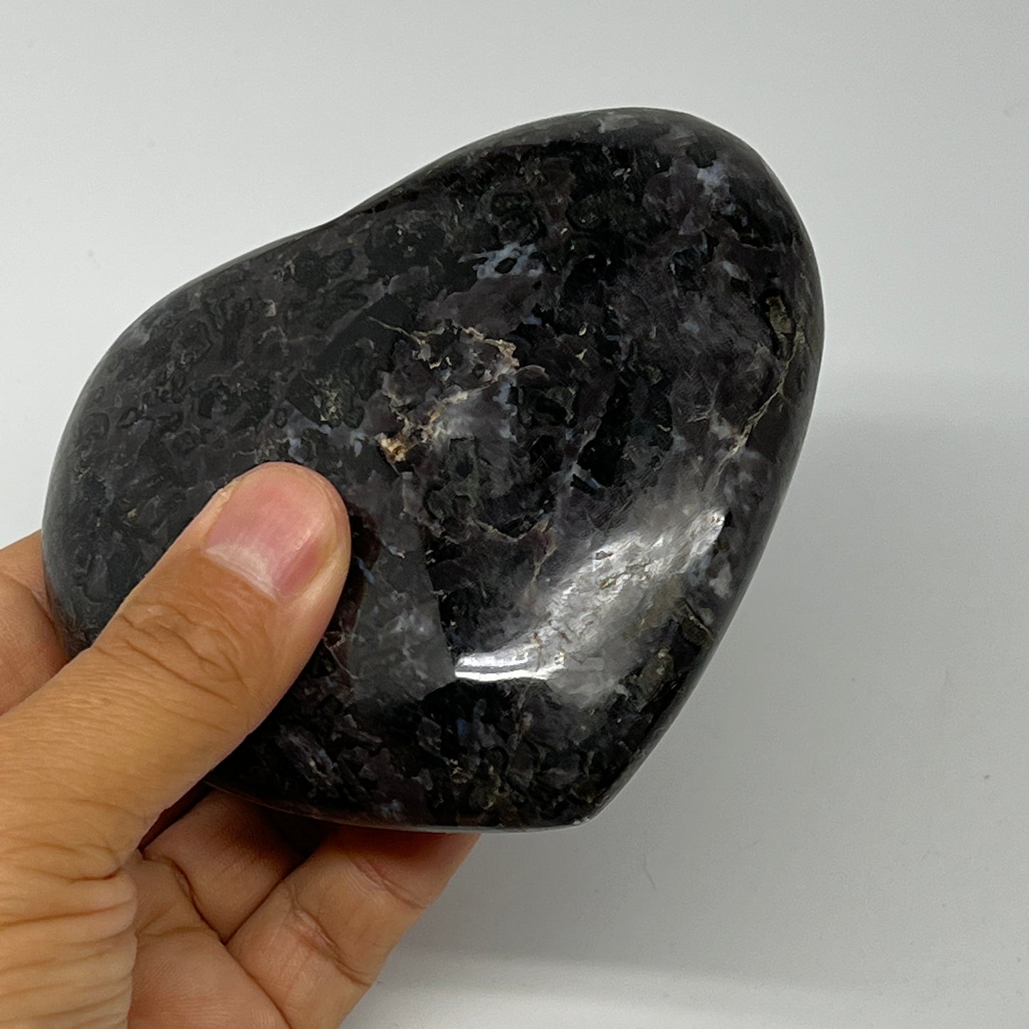474.4g,3.6"x4.1"x1.2" Indigo Gabro Merlinite Heart Gemstone @Madagascar,B19953