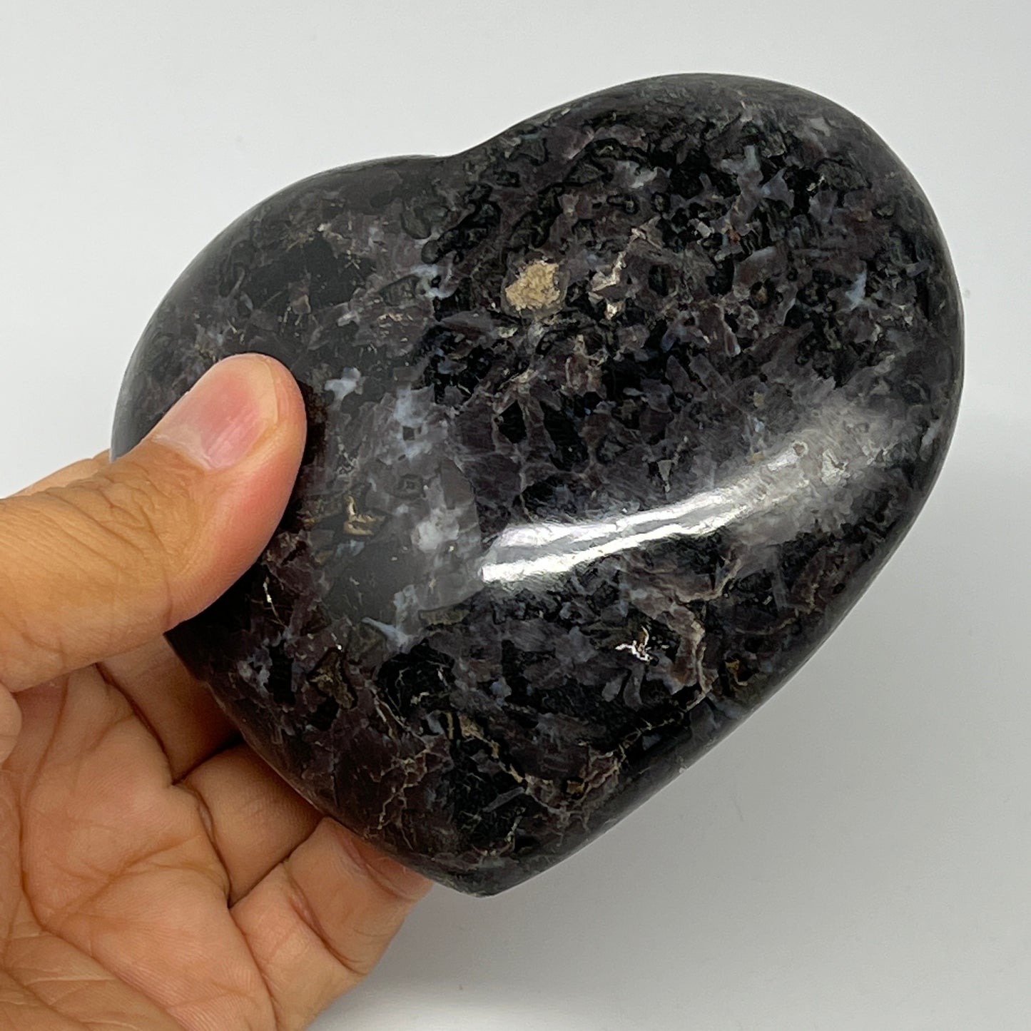 474.4g,3.6"x4.1"x1.2" Indigo Gabro Merlinite Heart Gemstone @Madagascar,B19953