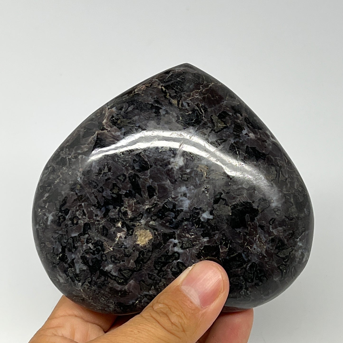 474.4g,3.6"x4.1"x1.2" Indigo Gabro Merlinite Heart Gemstone @Madagascar,B19953