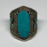 59.2g, 3.2" Vintage Reproduced Afghan Turkmen Synthetic Turquoise Cuff Bracelet,