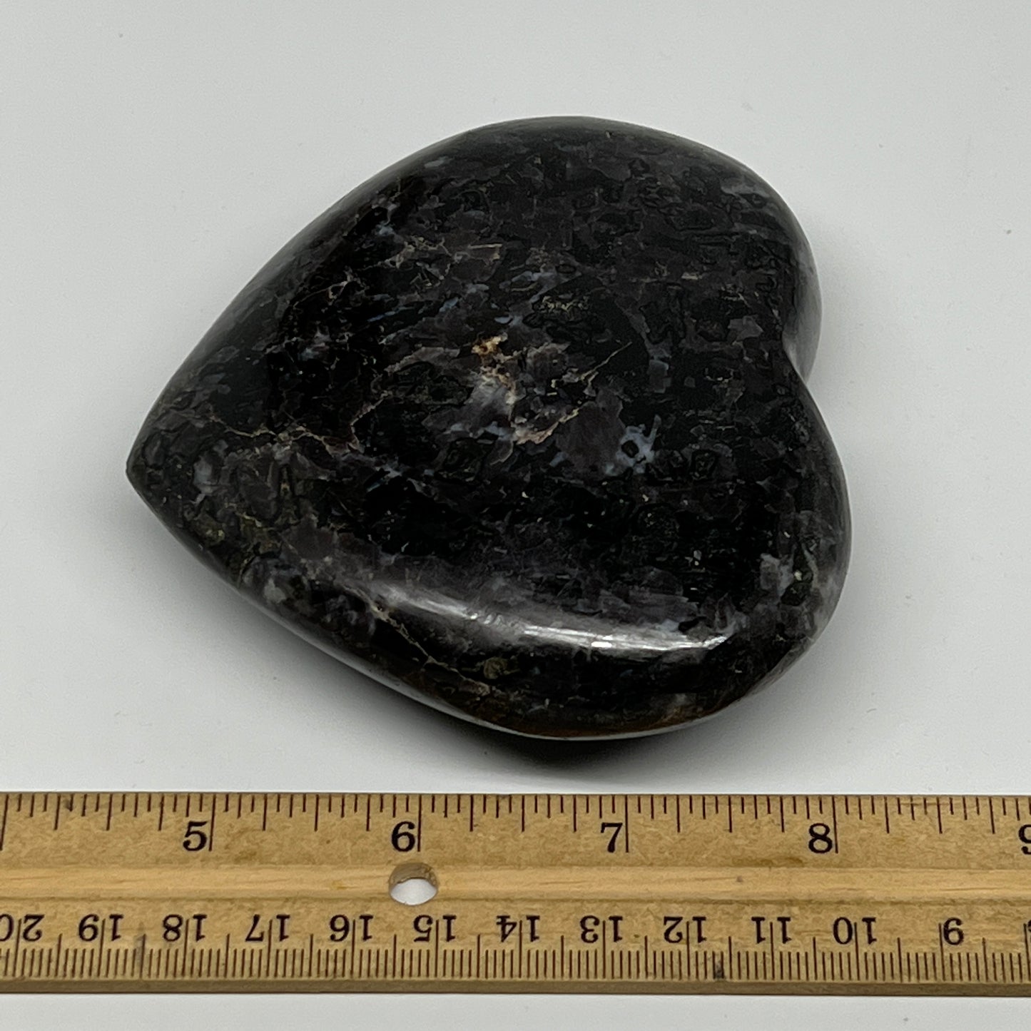 474.4g,3.6"x4.1"x1.2" Indigo Gabro Merlinite Heart Gemstone @Madagascar,B19953