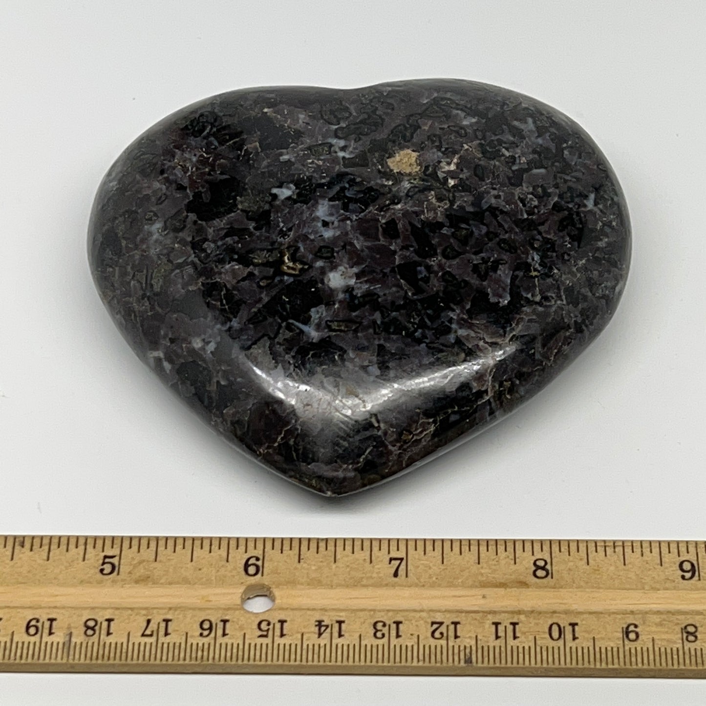 474.4g,3.6"x4.1"x1.2" Indigo Gabro Merlinite Heart Gemstone @Madagascar,B19953