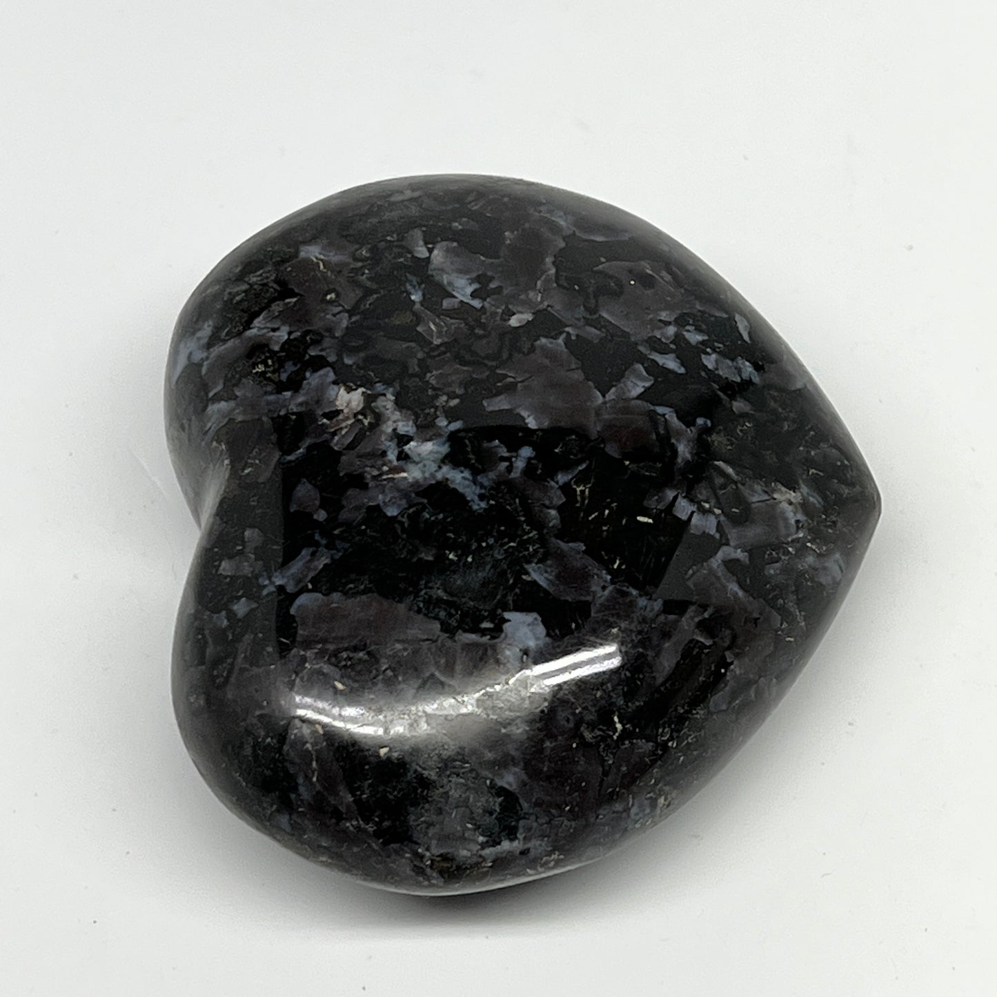 378g,3"x3.5"x1.4" Indigo Gabro Merlinite Heart Gemstone @Madagascar, B19954