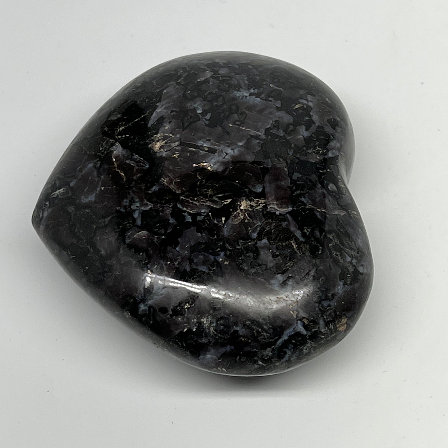 378g,3"x3.5"x1.4" Indigo Gabro Merlinite Heart Gemstone @Madagascar, B19954