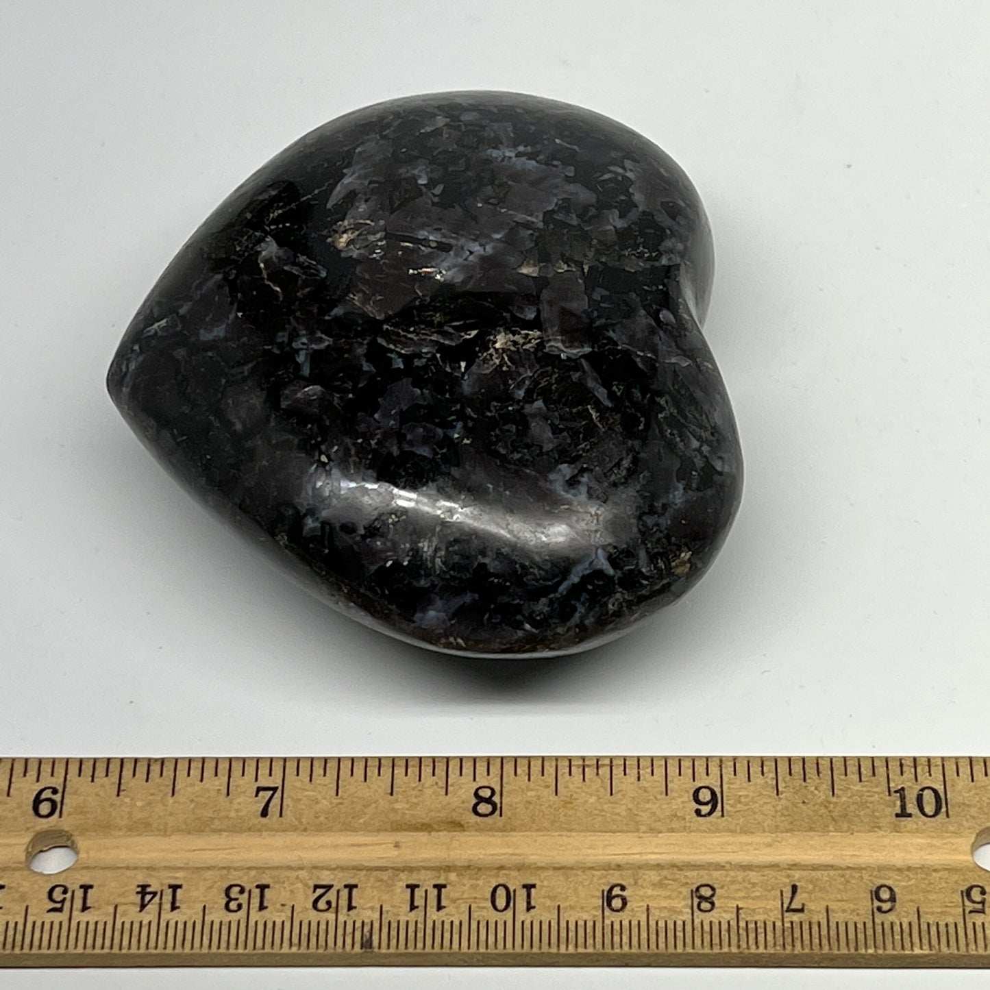 378g,3"x3.5"x1.4" Indigo Gabro Merlinite Heart Gemstone @Madagascar, B19954