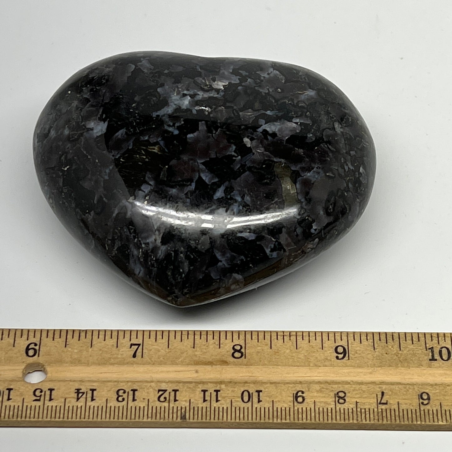378g,3"x3.5"x1.4" Indigo Gabro Merlinite Heart Gemstone @Madagascar, B19954