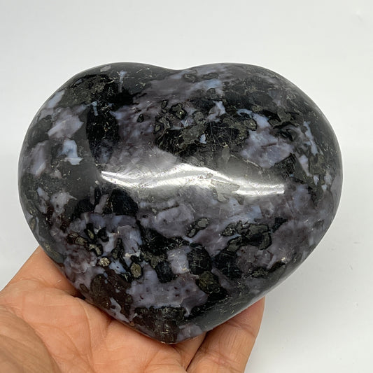 499.5g,3.5"x3.8"x1.6" Indigo Gabro Merlinite Heart Gemstone @Madagascar, B19955