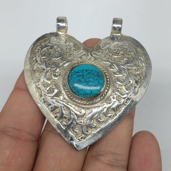 1pc,2.3"x2.1"x0.5",Turkmen Pendant Green Turquoise Inlay Heart Shape,TN580