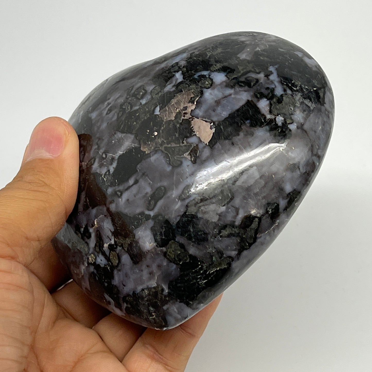 499.5g,3.5"x3.8"x1.6" Indigo Gabro Merlinite Heart Gemstone @Madagascar, B19955