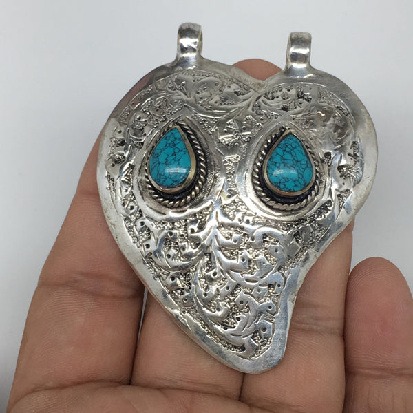 1pc,2.6"x2"x0.5",Turkmen Pendant Green Turquoise Inlay Heart Shape,TN581