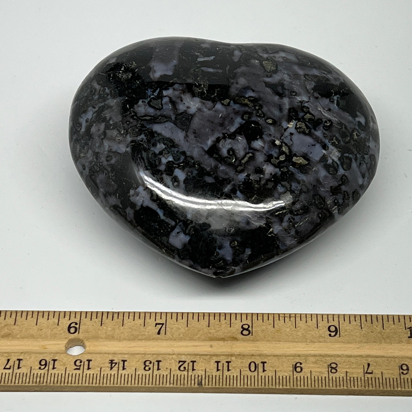 499.5g,3.5"x3.8"x1.6" Indigo Gabro Merlinite Heart Gemstone @Madagascar, B19955