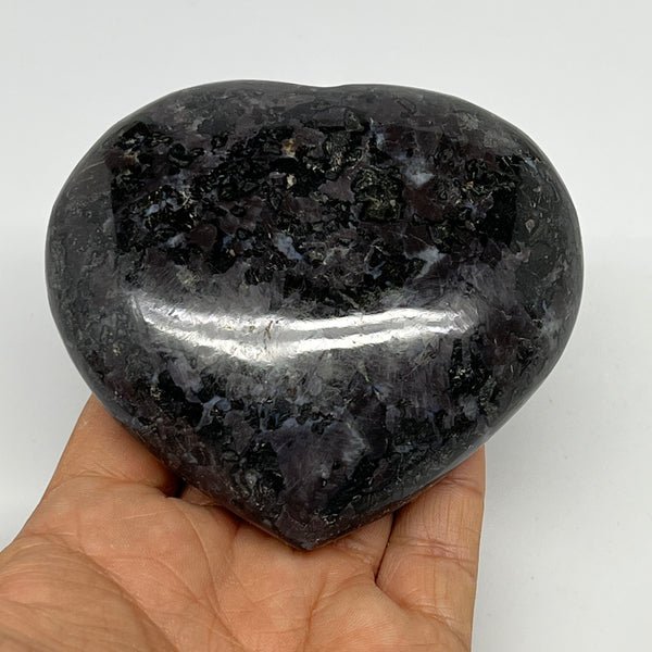 411.4g,3.4"x3.6"x1.4" Indigo Gabro Merlinite Heart Gemstone @Madagascar, B19957