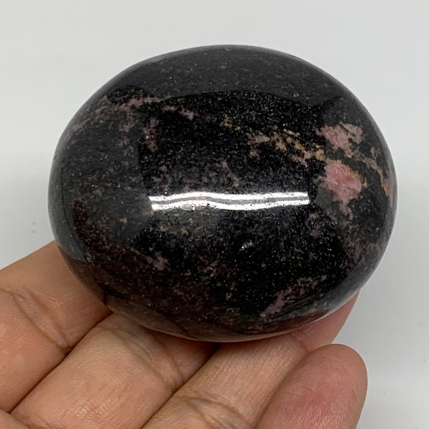 202.5g, 2.3"x2"x1.5", Rhodonite Palm-Stone Polished Reiki Madagascar,B12110