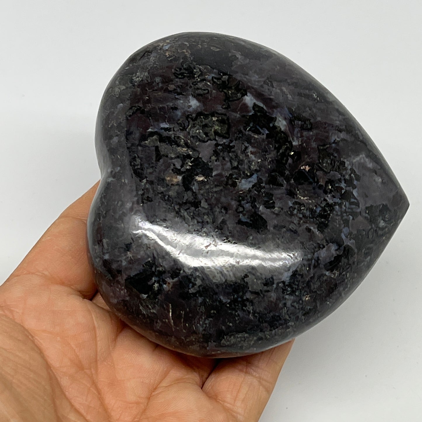 411.4g,3.4"x3.6"x1.4" Indigo Gabro Merlinite Heart Gemstone @Madagascar, B19957