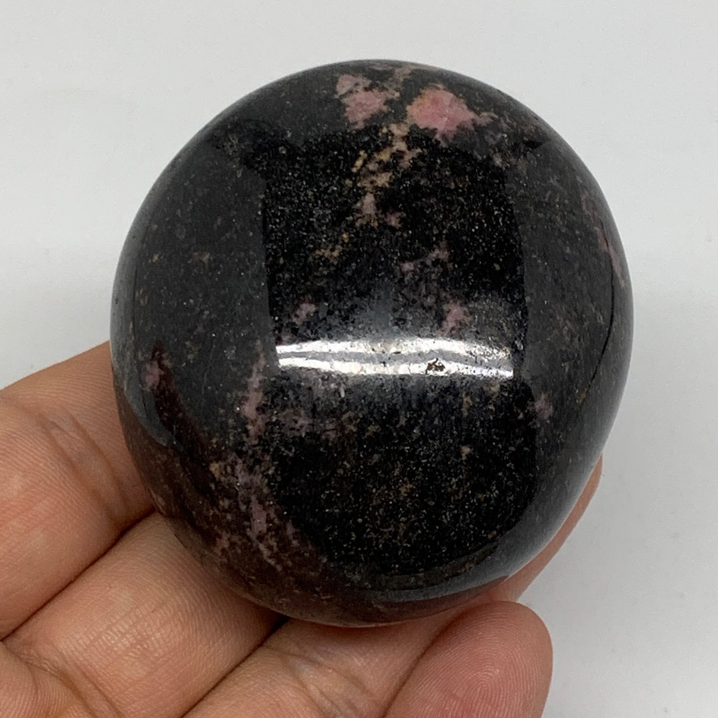202.5g, 2.3"x2"x1.5", Rhodonite Palm-Stone Polished Reiki Madagascar,B12110