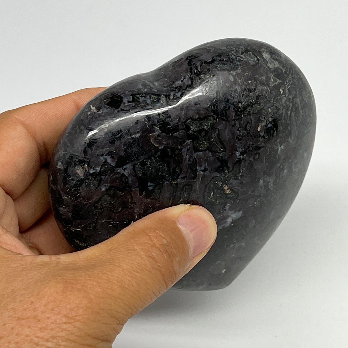 411.4g,3.4"x3.6"x1.4" Indigo Gabro Merlinite Heart Gemstone @Madagascar, B19957