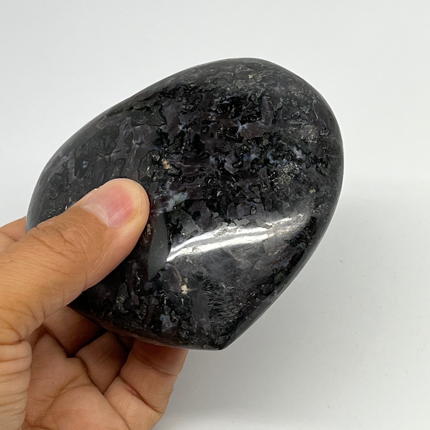 411.4g,3.4"x3.6"x1.4" Indigo Gabro Merlinite Heart Gemstone @Madagascar, B19957
