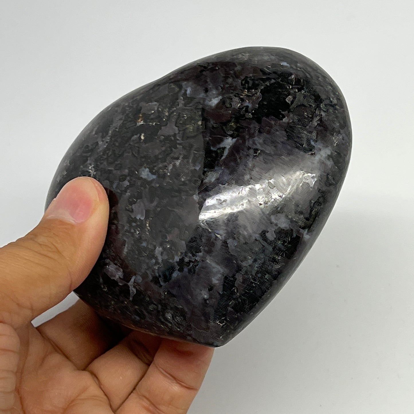 411.4g,3.4"x3.6"x1.4" Indigo Gabro Merlinite Heart Gemstone @Madagascar, B19957