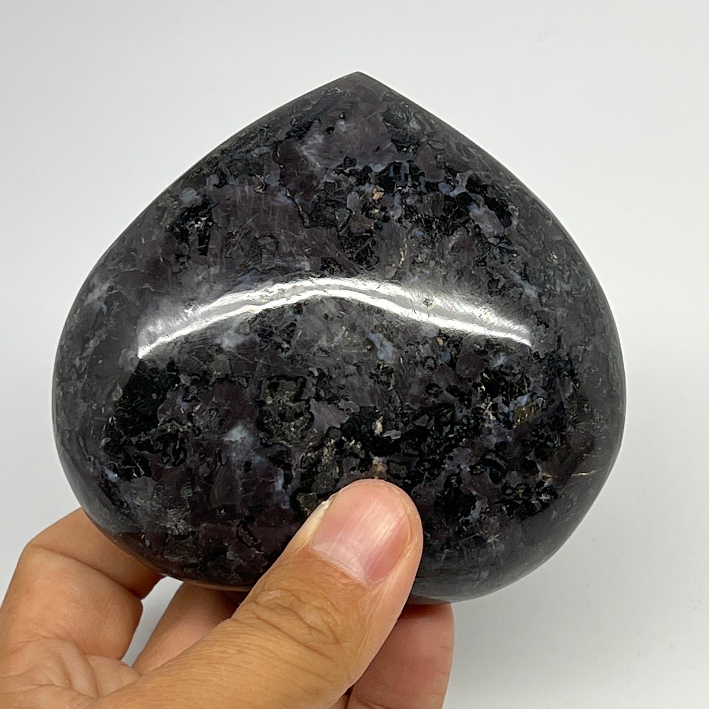 411.4g,3.4"x3.6"x1.4" Indigo Gabro Merlinite Heart Gemstone @Madagascar, B19957