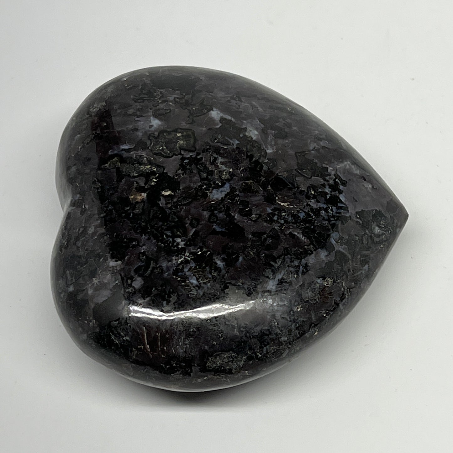 411.4g,3.4"x3.6"x1.4" Indigo Gabro Merlinite Heart Gemstone @Madagascar, B19957