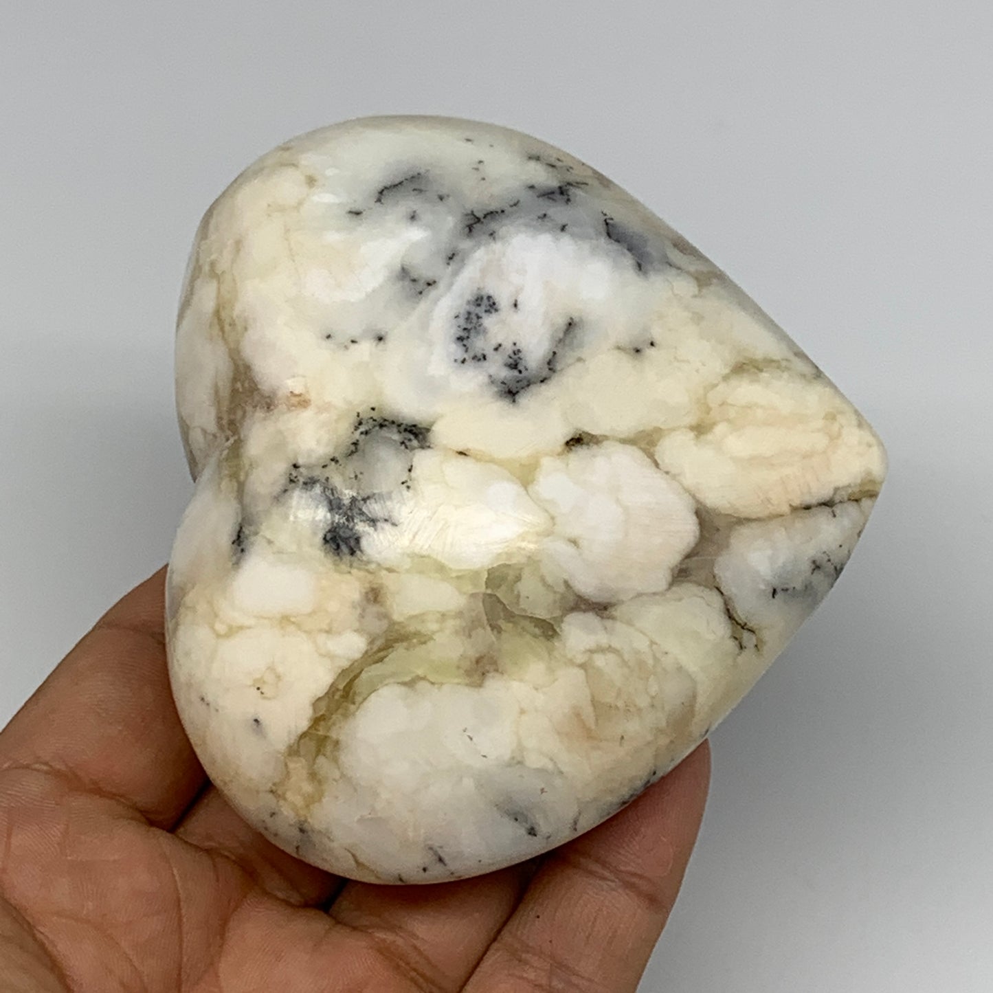 319.6g, 3"x3.4"x1.8" Dendrite Opal Heart Polished Healing Crystal Moss, B17753