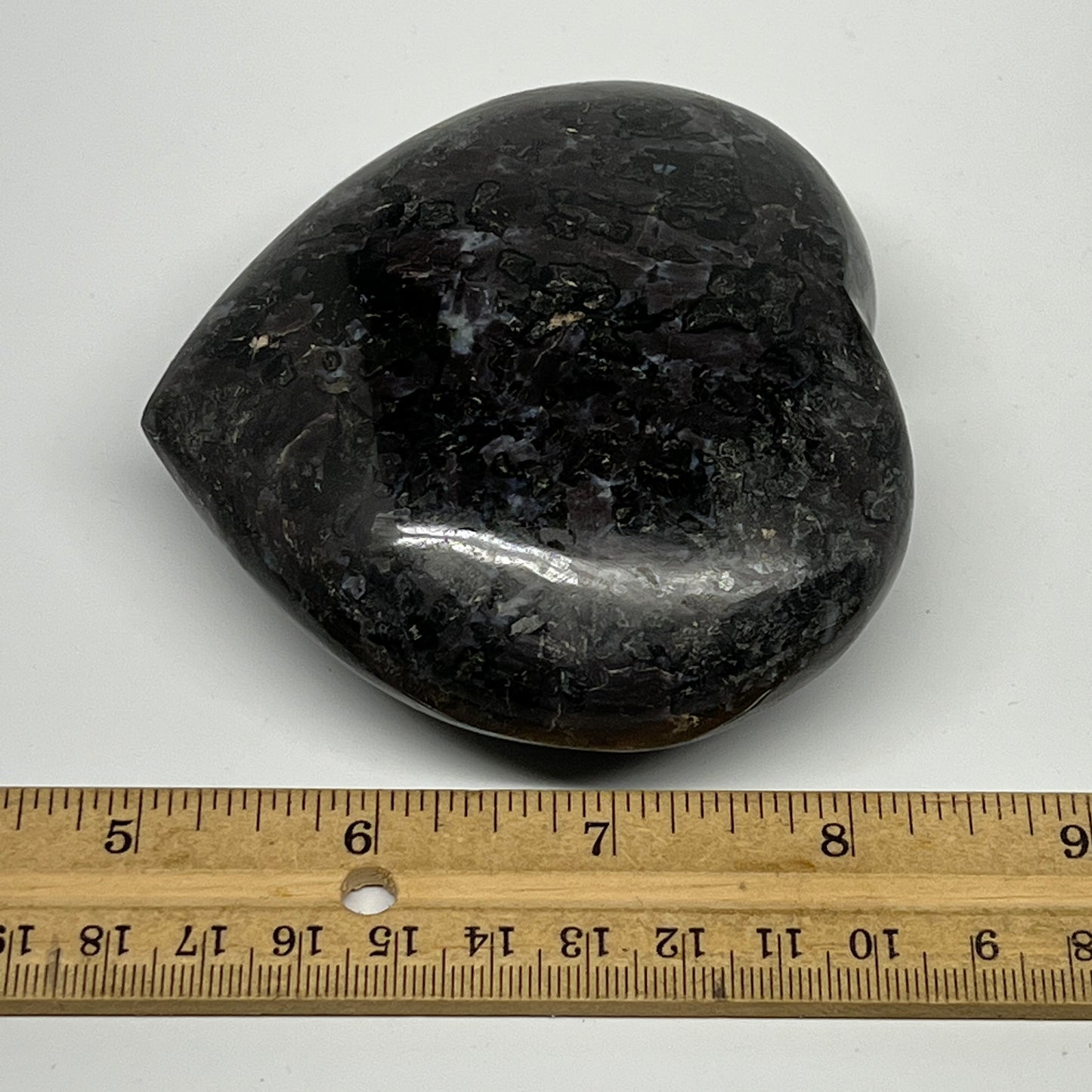 411.4g,3.4"x3.6"x1.4" Indigo Gabro Merlinite Heart Gemstone @Madagascar, B19957