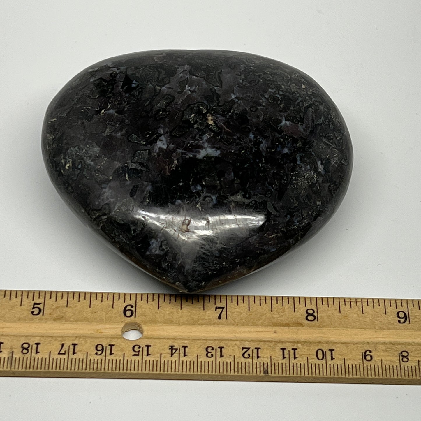 411.4g,3.4"x3.6"x1.4" Indigo Gabro Merlinite Heart Gemstone @Madagascar, B19957