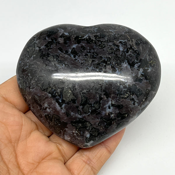 257.5g,2.8"x3.1"x1.3" Indigo Gabro Merlinite Heart Gemstone @Madagascar, B19958