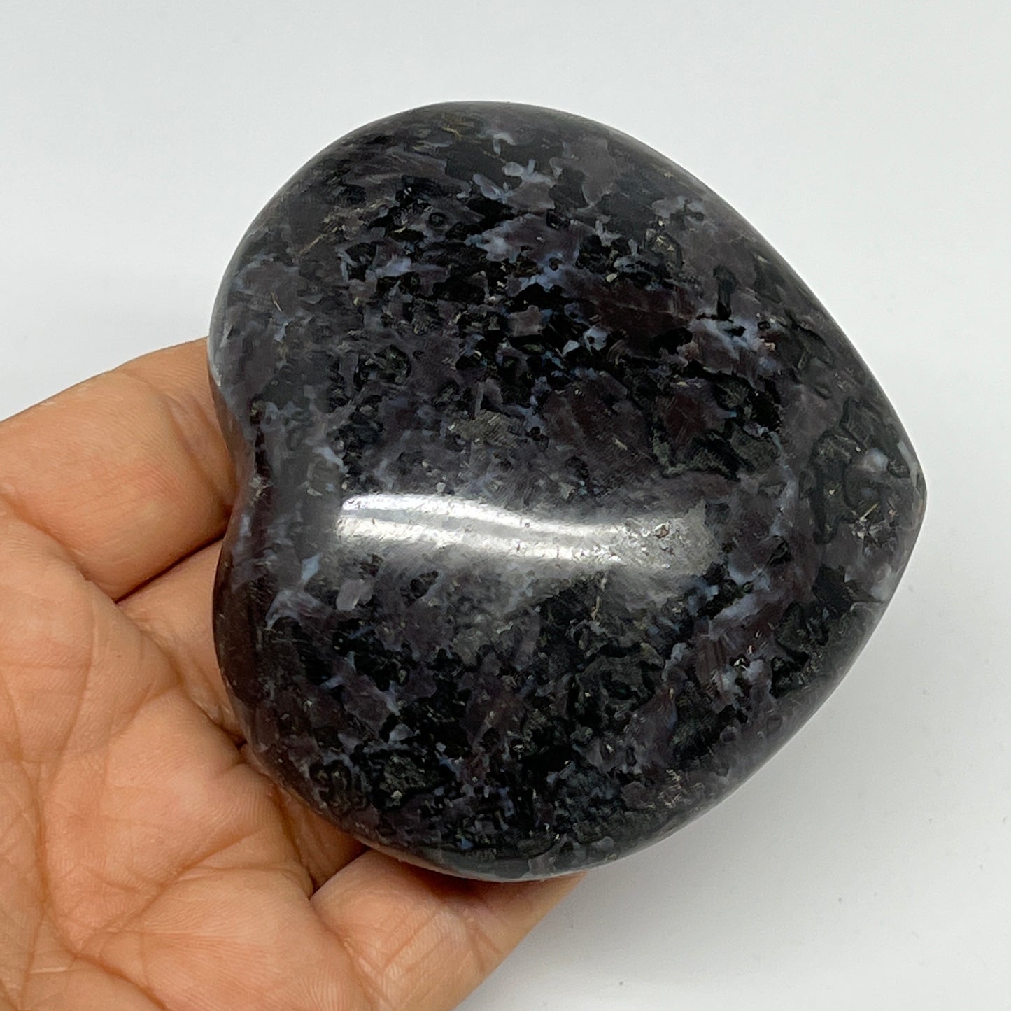 257.5g,2.8"x3.1"x1.3" Indigo Gabro Merlinite Heart Gemstone @Madagascar, B19958