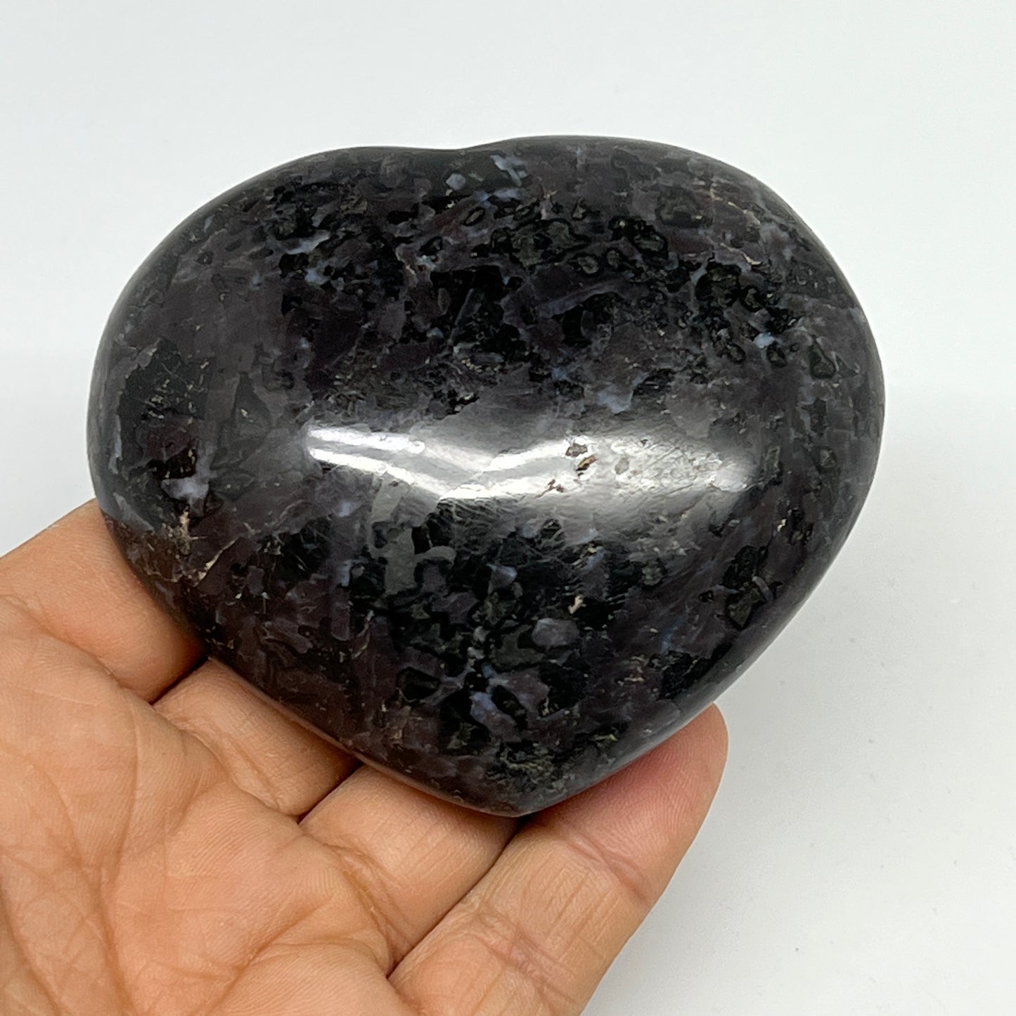257.5g,2.8"x3.1"x1.3" Indigo Gabro Merlinite Heart Gemstone @Madagascar, B19958