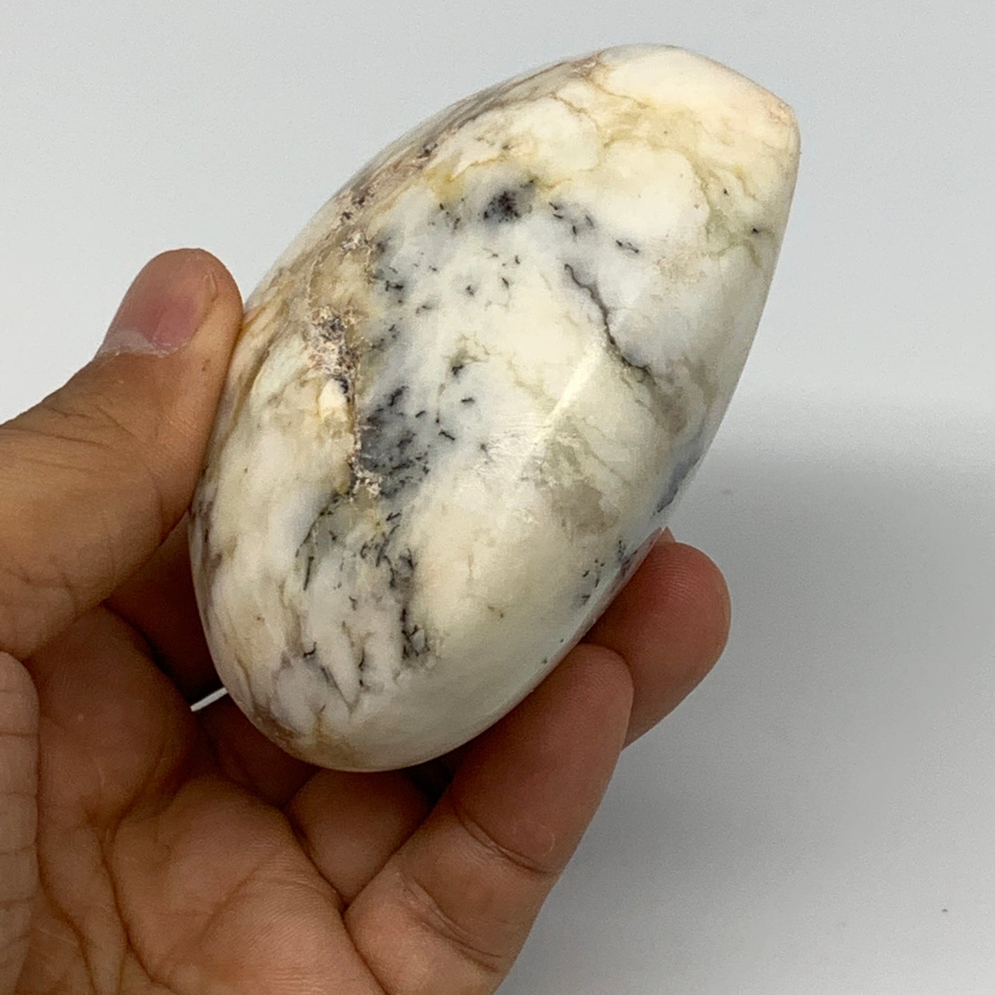 319.6g, 3"x3.4"x1.8" Dendrite Opal Heart Polished Healing Crystal Moss, B17753