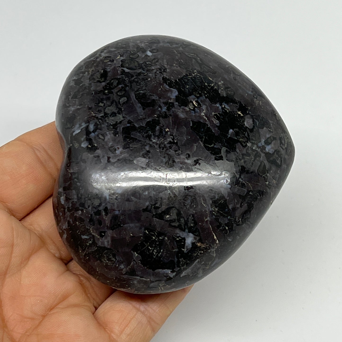 257.5g,2.8"x3.1"x1.3" Indigo Gabro Merlinite Heart Gemstone @Madagascar, B19958