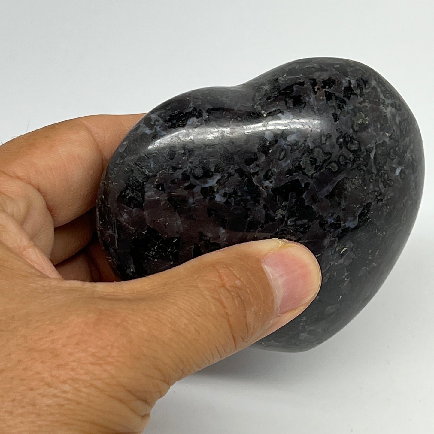 257.5g,2.8"x3.1"x1.3" Indigo Gabro Merlinite Heart Gemstone @Madagascar, B19958