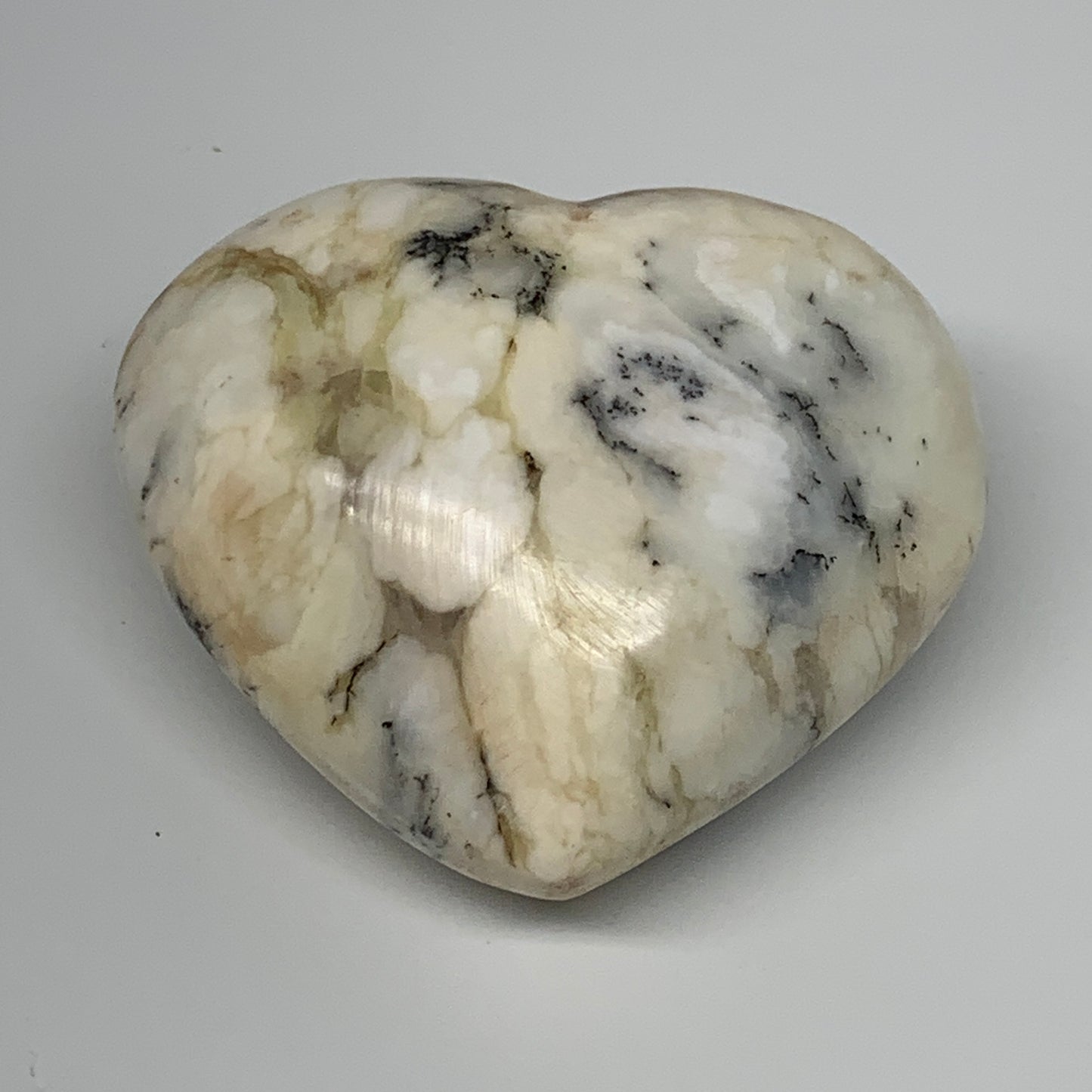 319.6g, 3"x3.4"x1.8" Dendrite Opal Heart Polished Healing Crystal Moss, B17753