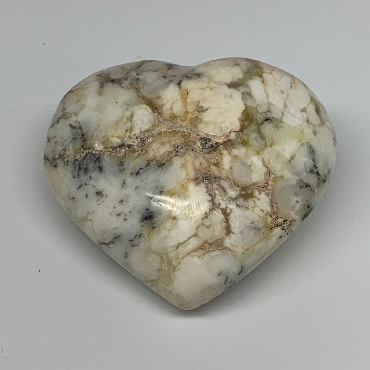 319.6g, 3"x3.4"x1.8" Dendrite Opal Heart Polished Healing Crystal Moss, B17753