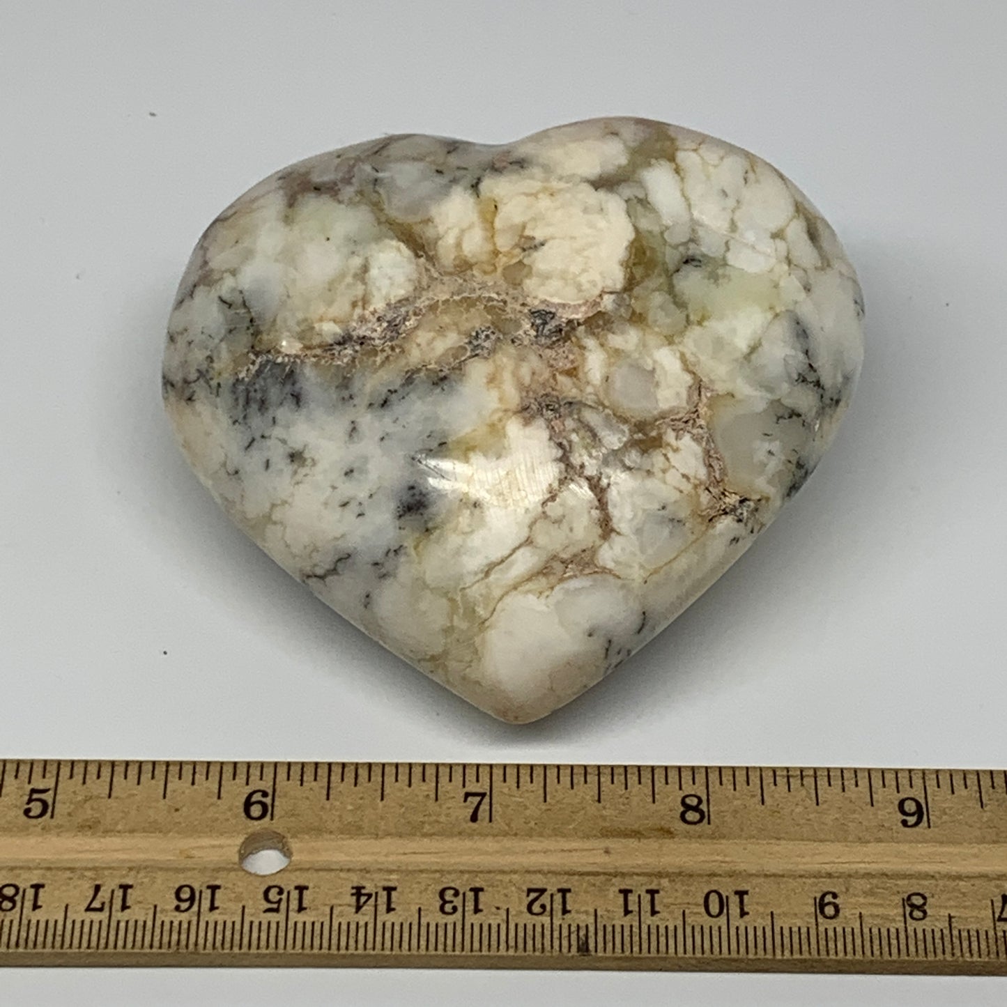 319.6g, 3"x3.4"x1.8" Dendrite Opal Heart Polished Healing Crystal Moss, B17753