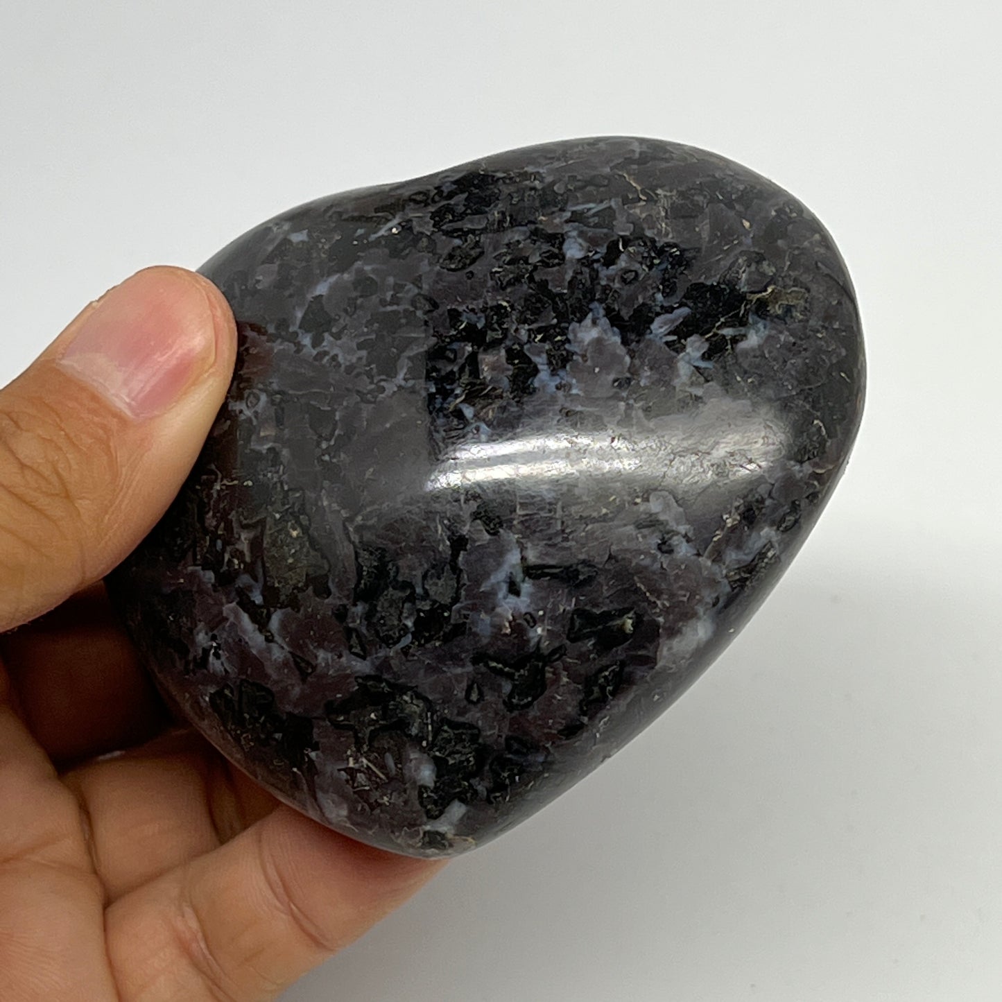 257.5g,2.8"x3.1"x1.3" Indigo Gabro Merlinite Heart Gemstone @Madagascar, B19958