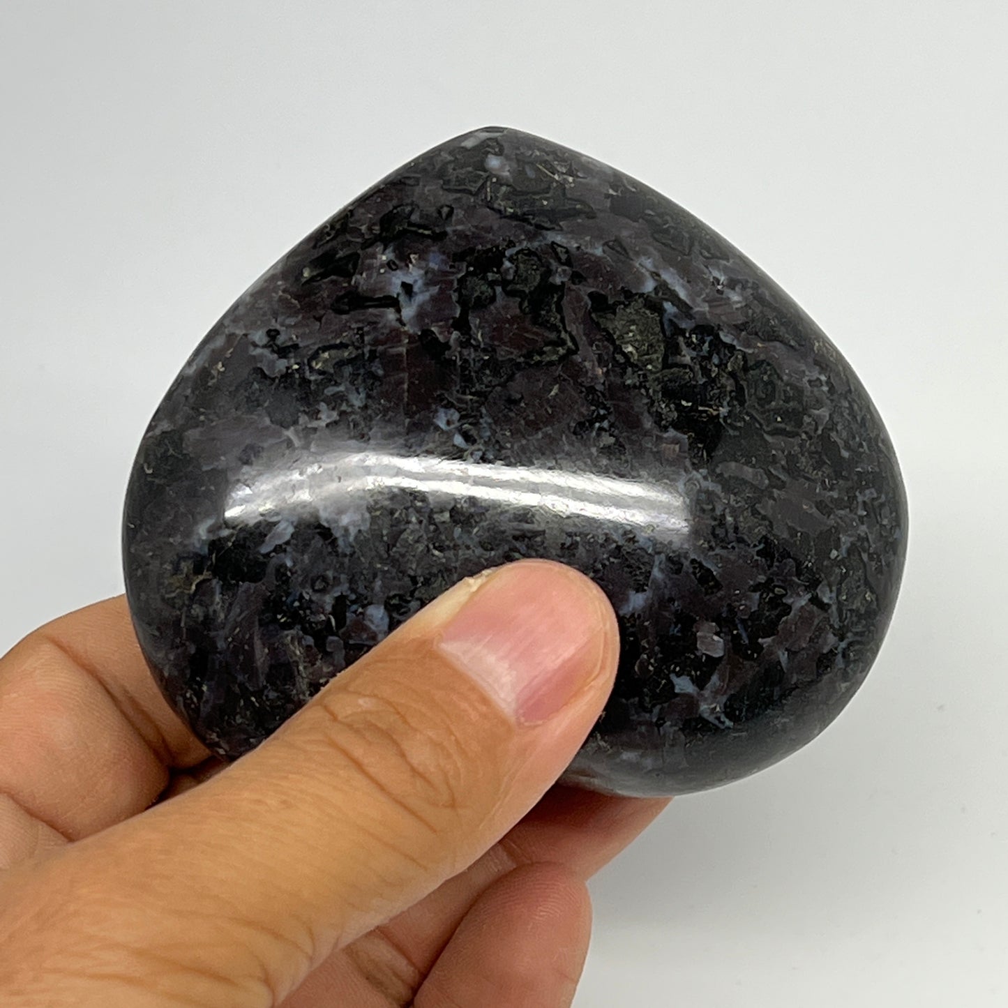 257.5g,2.8"x3.1"x1.3" Indigo Gabro Merlinite Heart Gemstone @Madagascar, B19958
